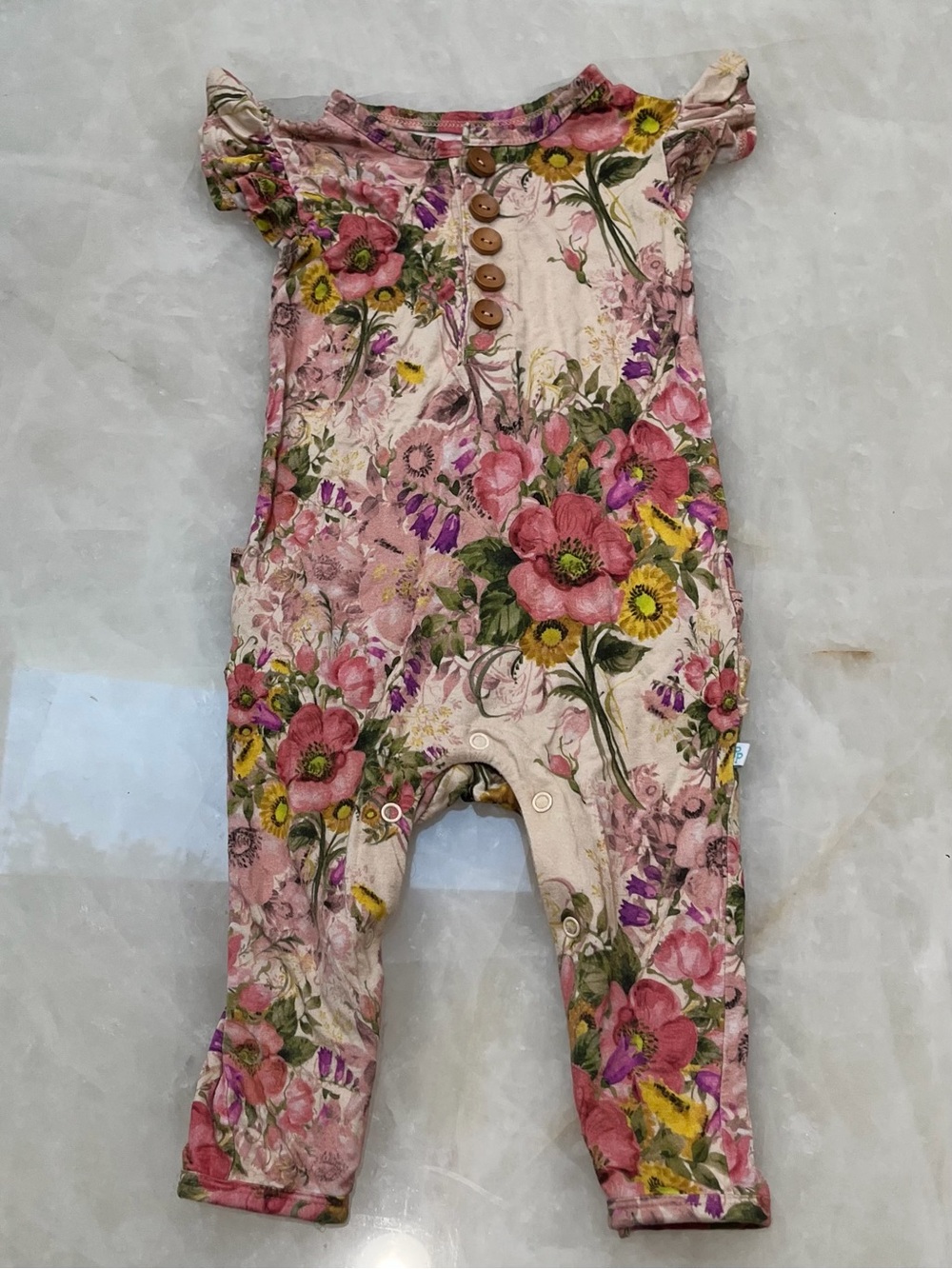 Posh Peanut Pink Floral Ruffle-Sleeve One-Piece